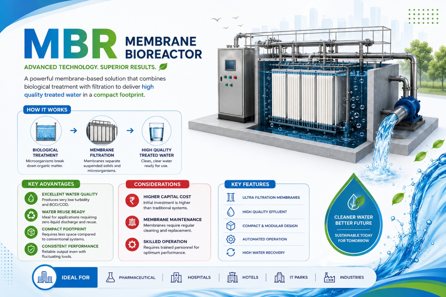 Membrane Bioreactor technology for advanced ETP and STP wastewater treatment and water reuse systems