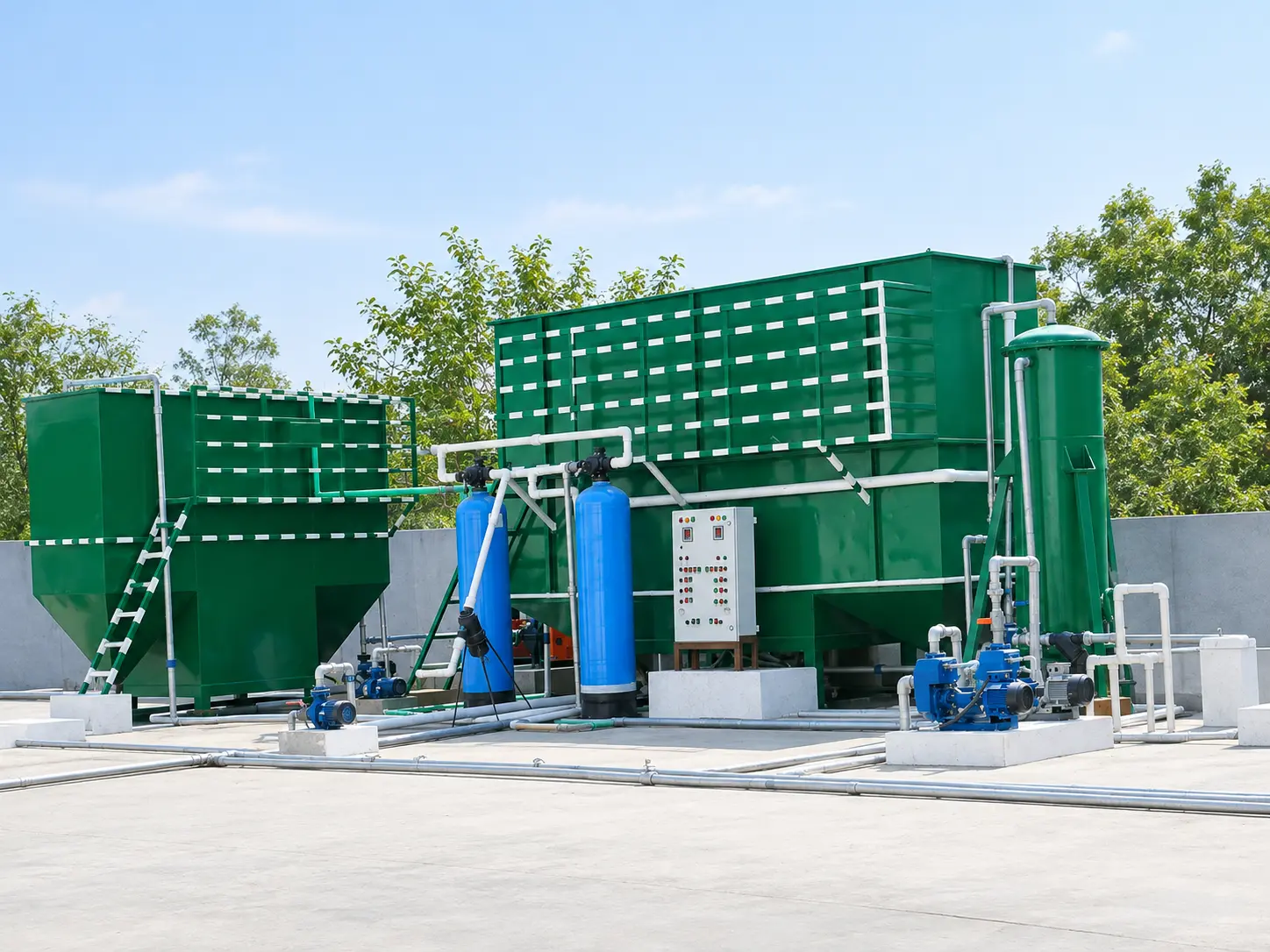 Sewage treatment plant for domestic and commercial wastewater