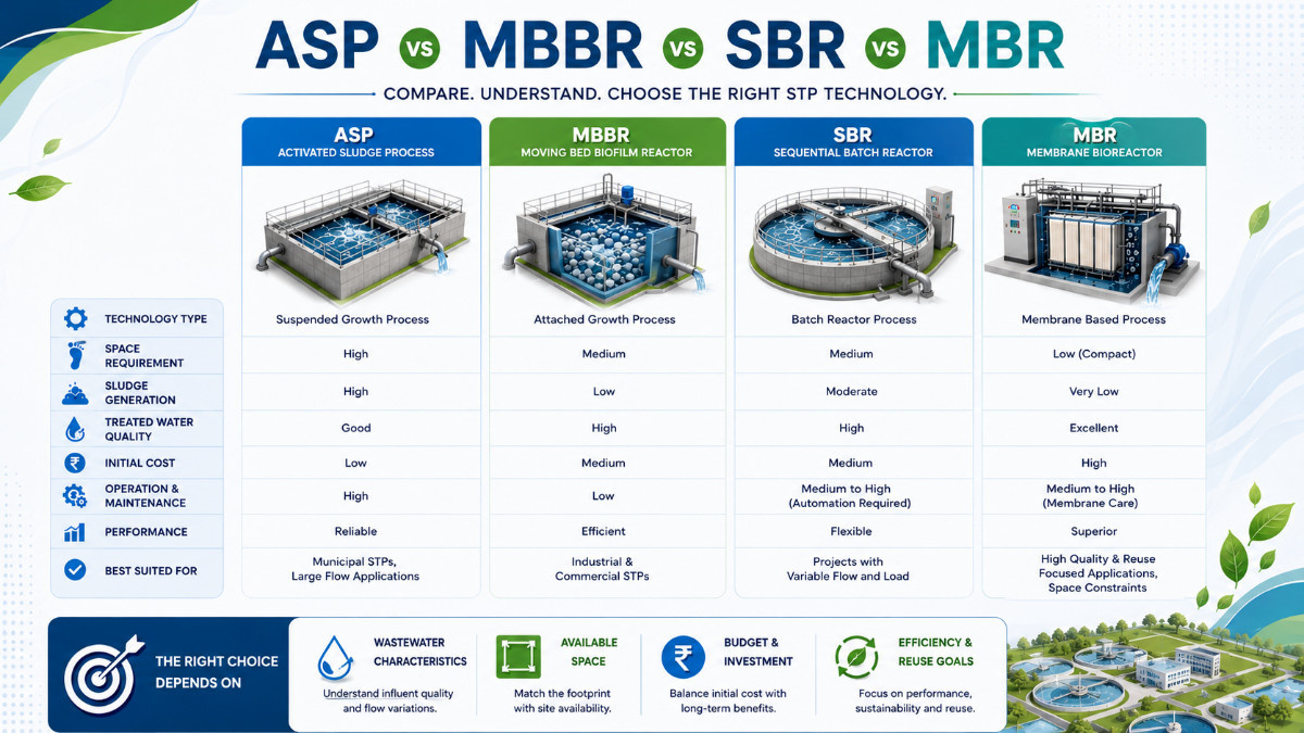 Biological wastewater treatment technology comparison of MBBR, MBR, SBR and ASP systems