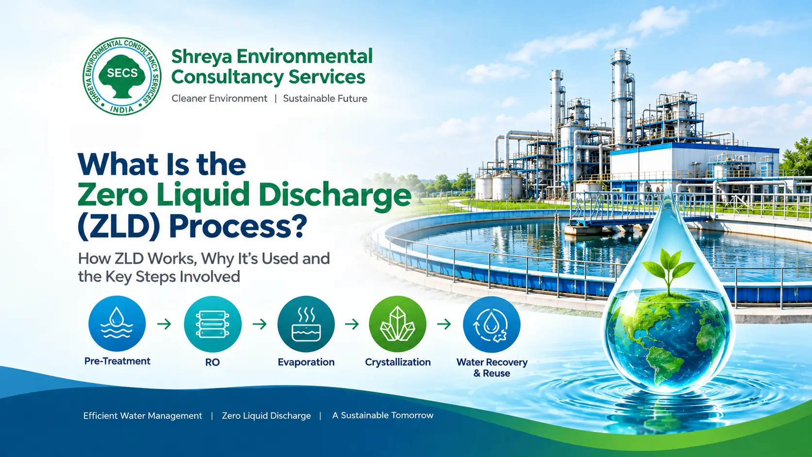 Zero Liquid Discharge ZLD process for industrial wastewater treatment