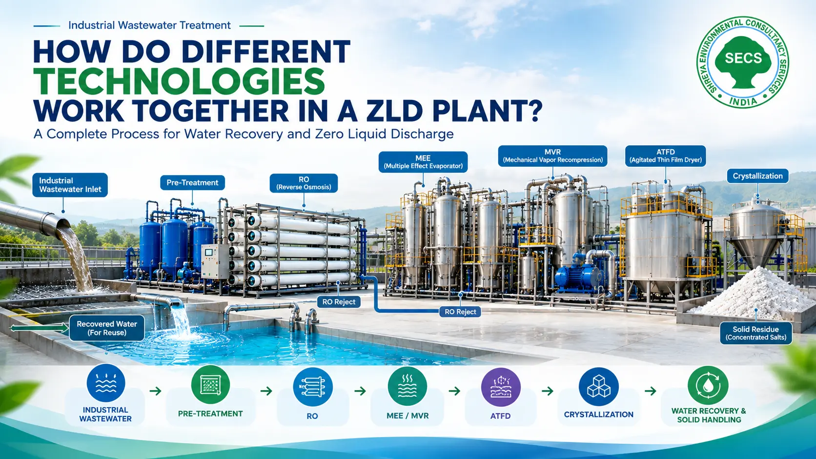 ZLD plant technologies including RO, MEE, MVR, ATFD and crystallization in Baddi