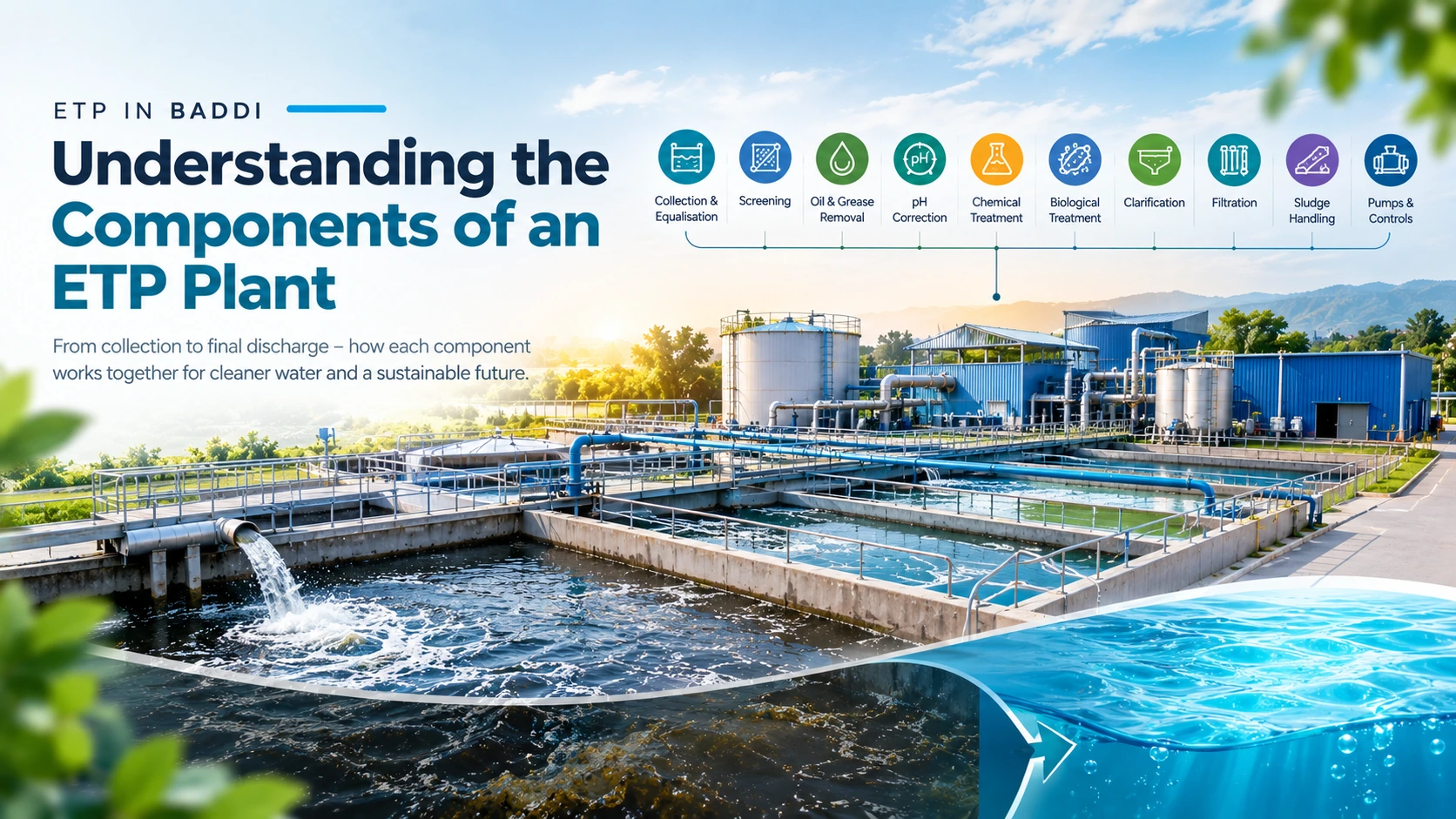 ETP in Baddi with industrial wastewater treatment tanks, clarifier and filtration units